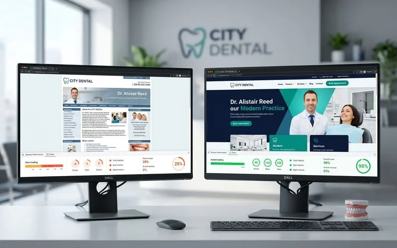 Slow legacy dental website vs. fast SEO-optimized rebuild