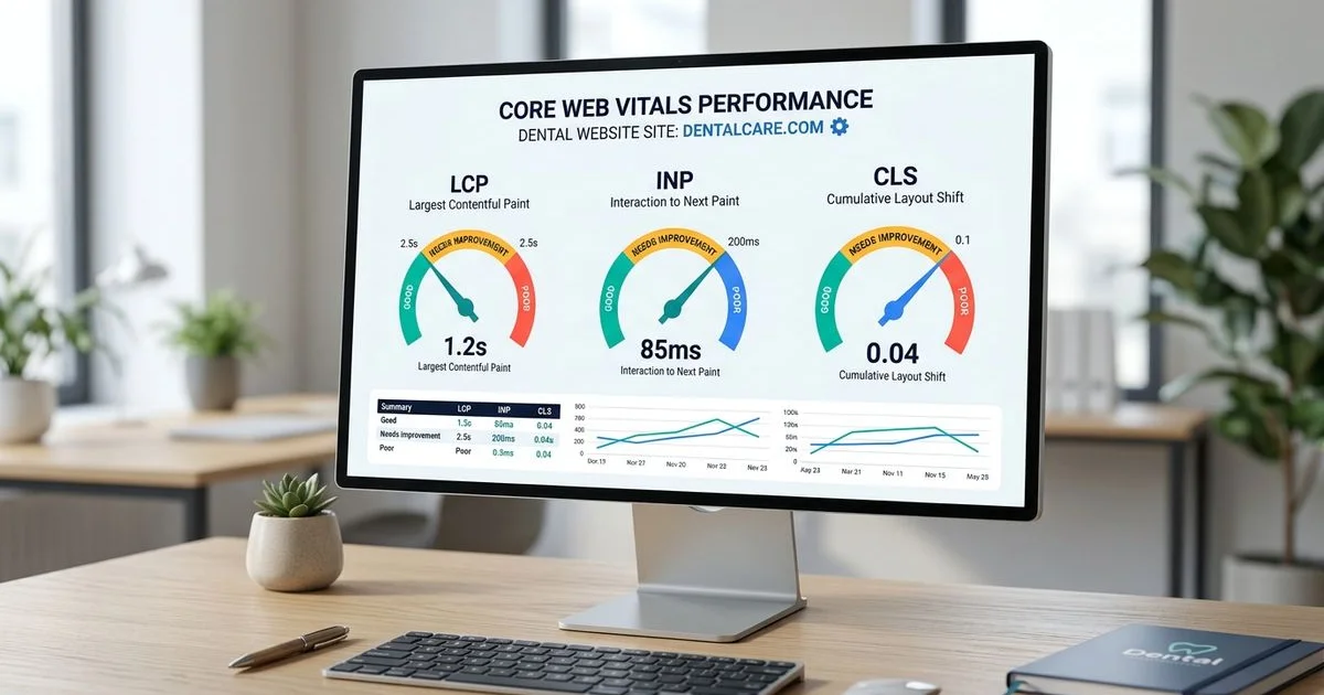 Core Web Vitals dashboard for a dental website