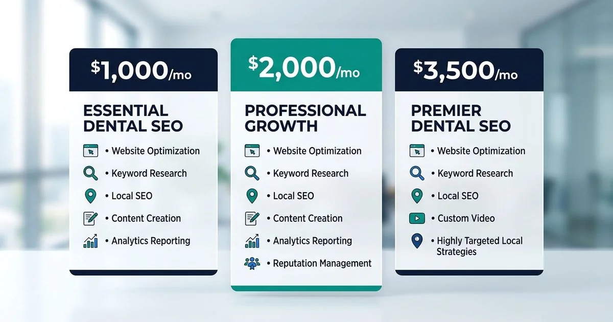 Dental SEO pricing tiers comparison