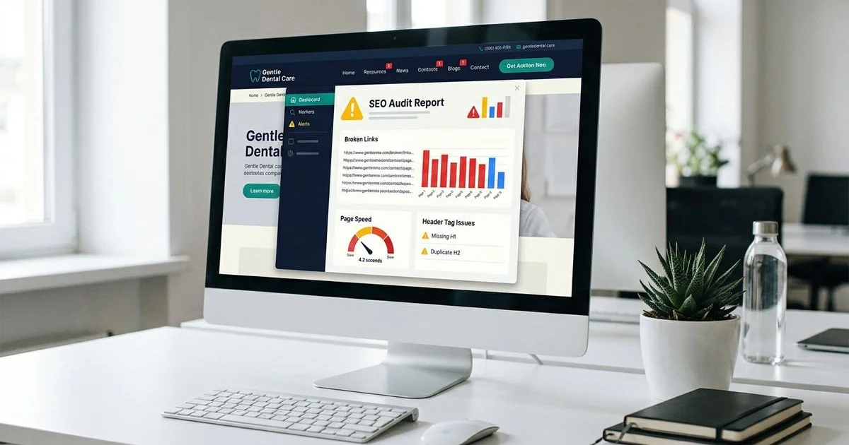 Dental website with flagged technical SEO errors