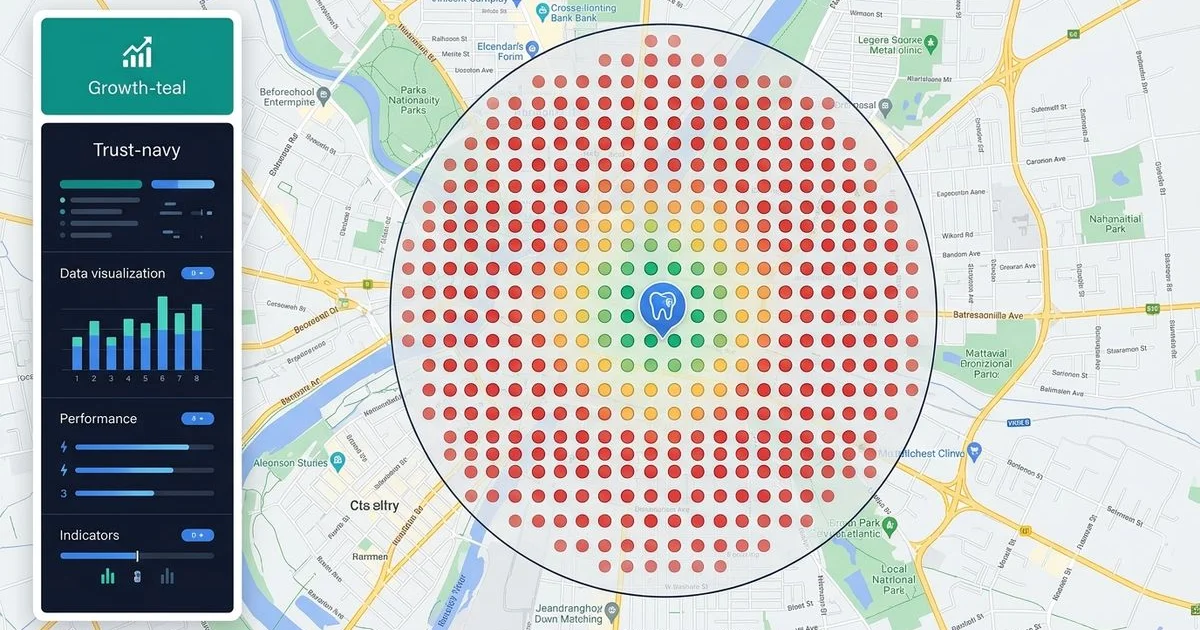 Geogrid local SEO heatmap with ranking gradient