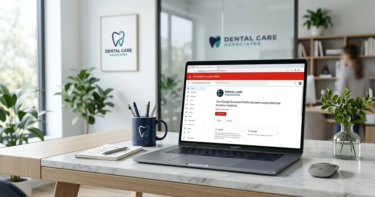 Suspended Google Business Profile warning for a dental clinic