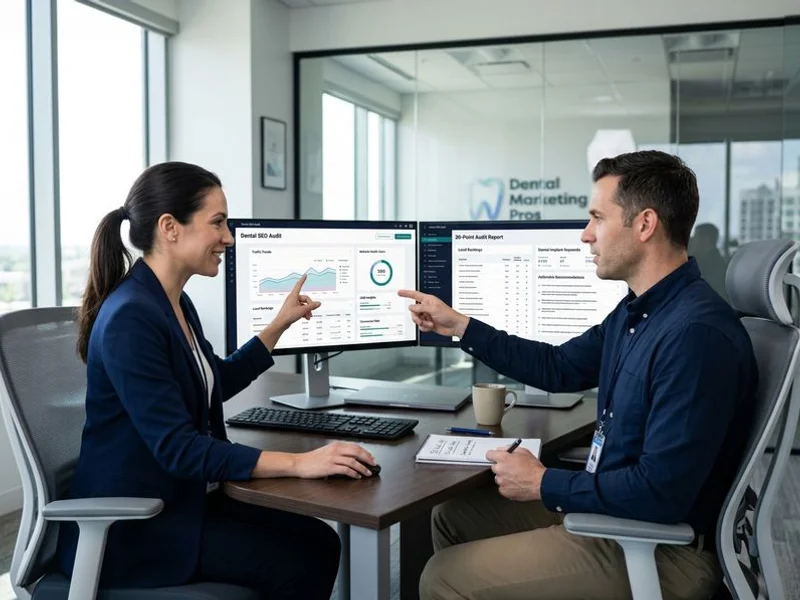 Dental SEO specialists collaborating on a 30-point audit