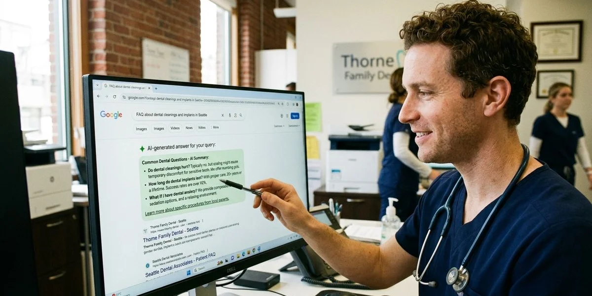 Dental practice content appearing in Google AI Overview for patient dental search queries