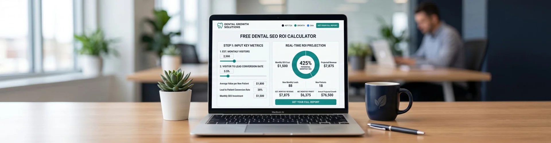 Free dental SEO ROI calculator interface